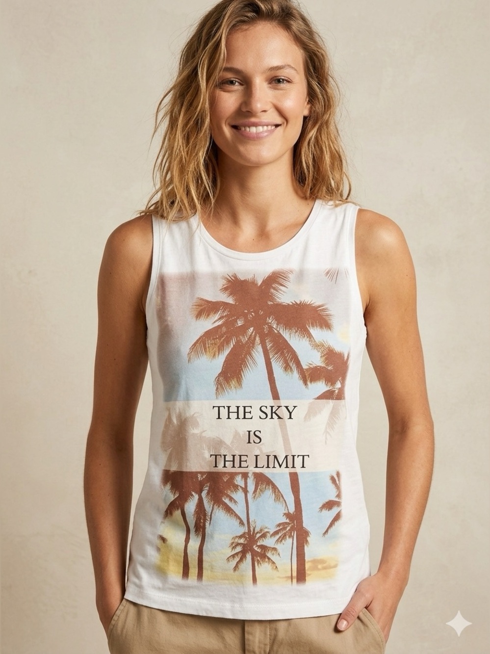 United Colors Of Benetton White Palm Sunset Tank